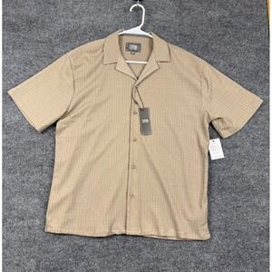 DRY Social Club Mens Desert Taupe Textured Grid Camp Shirt D2557-Y4170NWT Medium